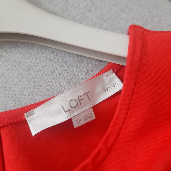 Loft Coral Red Dress with Ruffles and Tie Bow - Picture 9 of 12